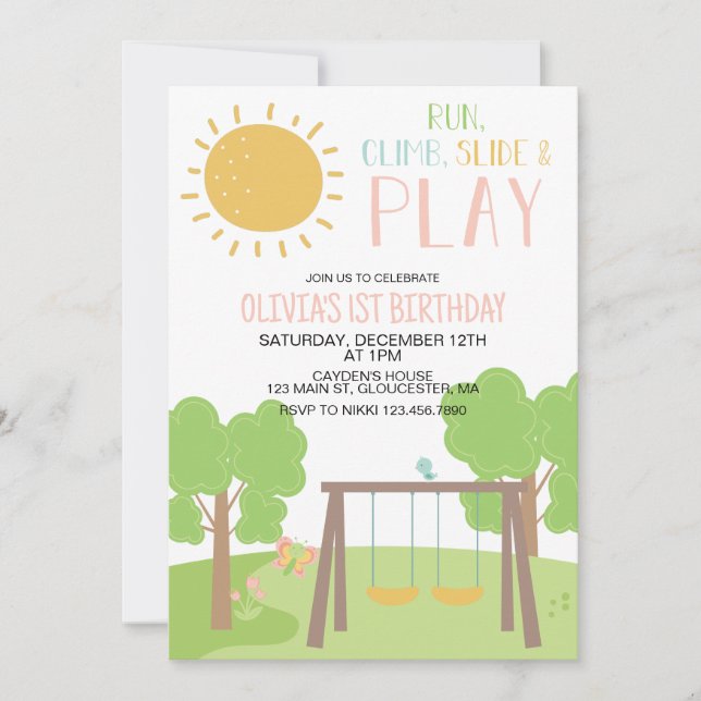 Invitation Fête dans le parc aire de jeux Anniversaire (Devant)