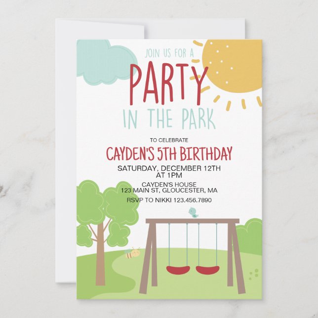 Invitation Fête dans le parc aire de jeux Anniversaire (Devant)