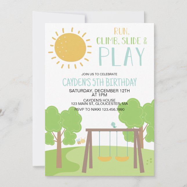 Invitation Fête dans le parc aire de jeux Anniversaire (Devant)