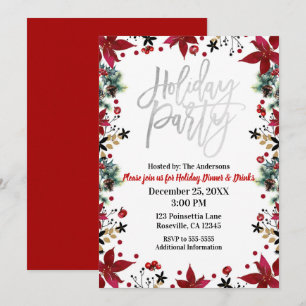 Invitation Fête d'argent de vacances Poinsettia Floral Noël