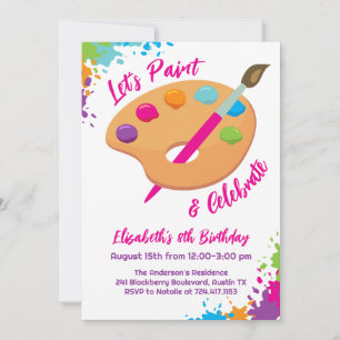 Invitation Fête d'art artisanat peinture fille anniversaire