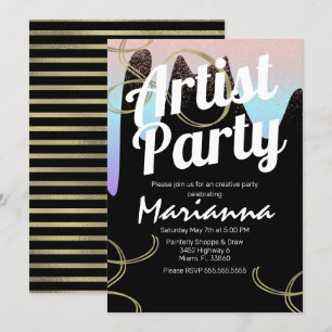 Invitation Fête d'artiste Paillettes en feuille artificielle 