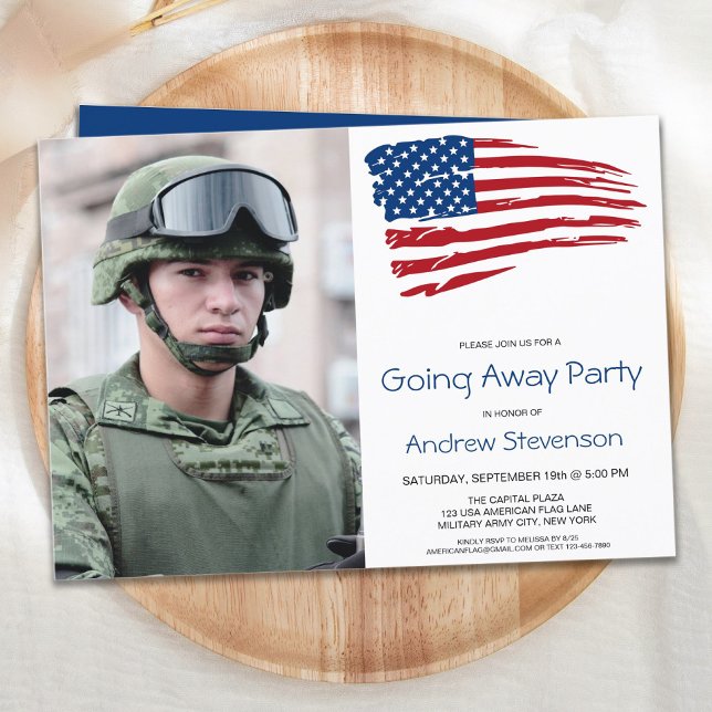 Invitation Fête d'Aurevoir Militaire Drapeau Américain USA Ph (Créateur téléchargé)