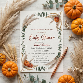 Invitation Fête d'automne bohème pour bébé Petite citrouille 