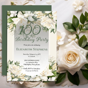 Invitation Fête de 100 ans d'anniversaire aux fleurs de gardé