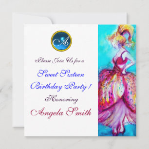 INVITATION FÊTE DE 16 ANS JEUNE FILLE CAPRICIEUSE GEMME MONOG