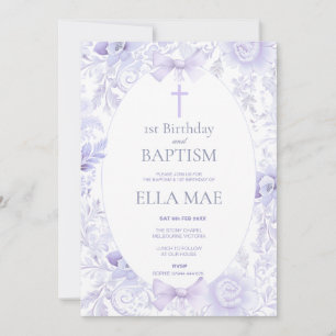 Invitation Fête de 1er anniversaire et baptême pour fille flo