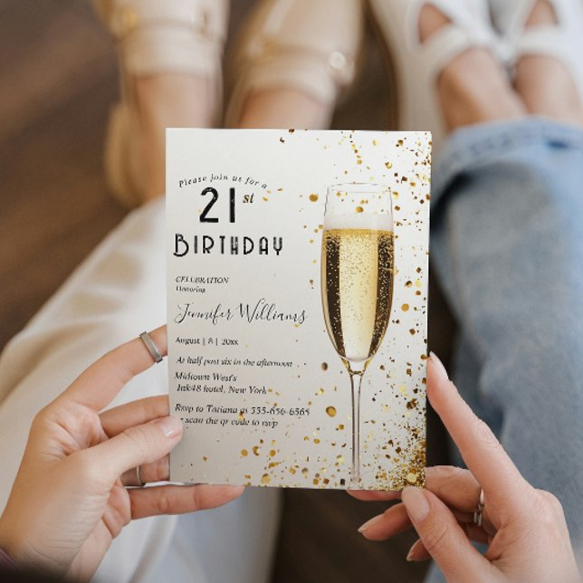 Invitation Fête de 21e anniversaire Elegant et Champagne Glas (Créateur téléchargé)