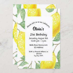 Invitation fête de 21e anniversaire jaune citrons blanc