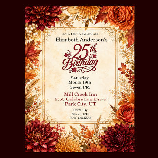 Invitation Fête de 25e anniversaire Luxe Automne