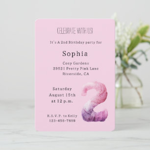 Invitation Fête de 2 ans rose lavande violet Cozy
