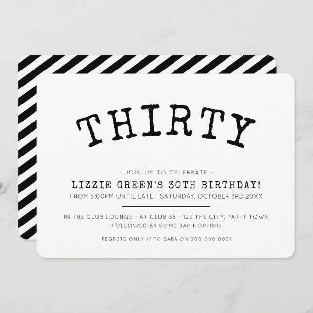 Invitation Fête de 30ème anniversaire simple moderne minimali (Devant / Derrière)