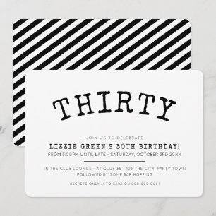 Invitation Fête de 30ème anniversaire simple moderne minimali