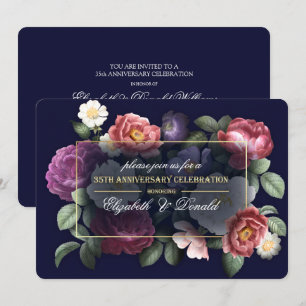 Invitation Fête de 35e Anniversaire de Mariage Floral Vintage