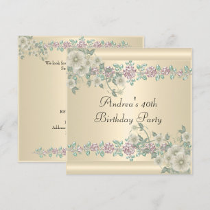 Invitation Fête de 40 ans Soft Pretty Cream Floral 2