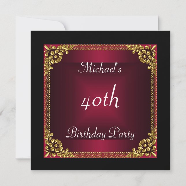 Invitation Fête de 40e anniversaire Black Red Art Déco (Devant)