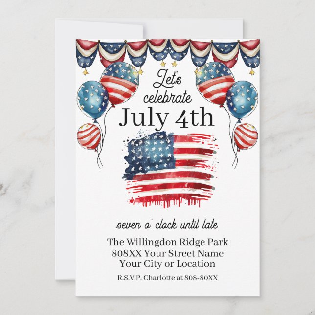 Invitation Fête de 4 juillet patriotique (Devant)