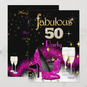 Invitation Fête de 50 ans Fabuleuse Paillettes Champagne Rose