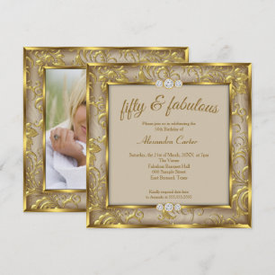 Invitation Fête de 50 ans Fantastique Photo Beige Marron Dama