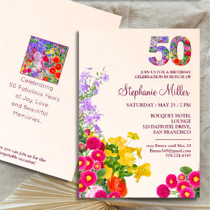 Invitation Fête de 50e anniversaire floral moderne 50 ans fêt