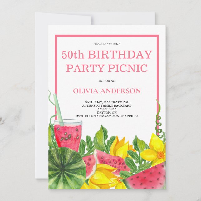 Invitation Fête de 50e anniversaire Watermelon (Devant)
