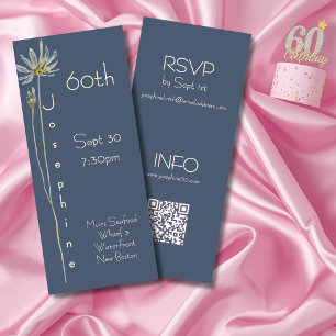 Invitation Fête de 60 ans sur ardoise florale verticale minim