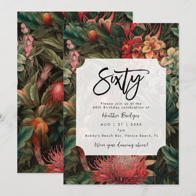 Invitation Fête de 60e anniversaire de boho tropical (Devant / Derrière)