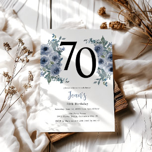 Invitation Fête de 70 ans élégante bleue florale
