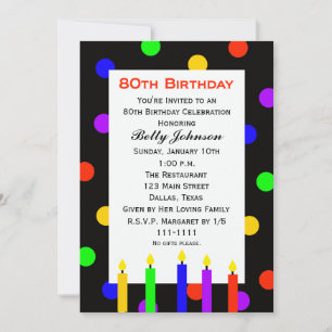 Invitation fête de 80e anniversaire Bougies et poi
