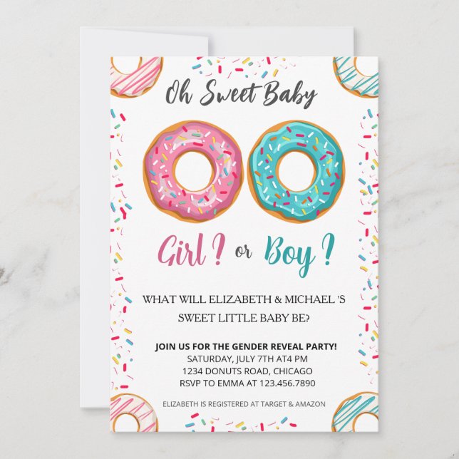 Invitation Fête de Baby shower à thème de Donut révélateur de (Devant)