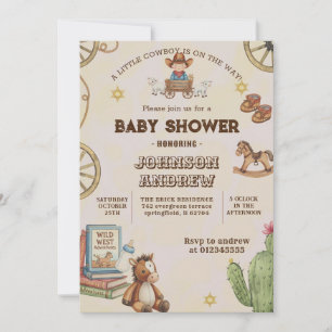 Invitation Fête de baby shower CowBoy personnalisée