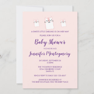 Invitation Fête de Baby Shower de Chat Mignon Dormant Rose