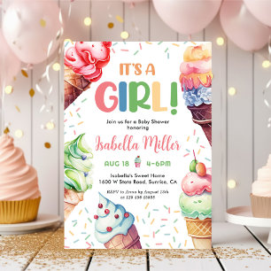 Invitation Fête de Baby shower de fille à la crème glacée