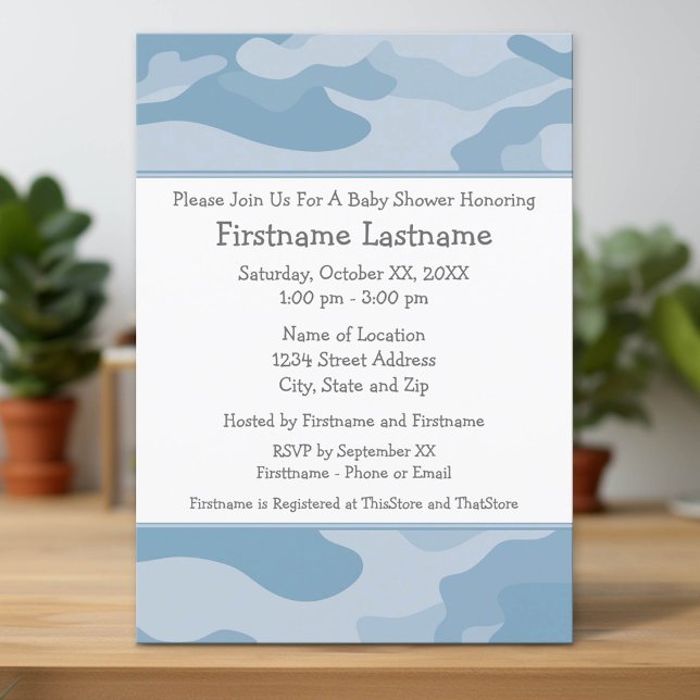 Invitation Fête de Baby shower de garçon Camo bleu clair - (Custom Invitation with Download Option)