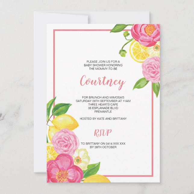 Invitation Fête de Baby shower de la petite fille au citron e (Devant)