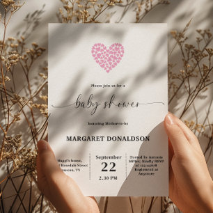 Invitation Fête de Baby Shower Élégante et Douce Rose Cœur