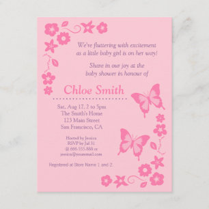 Invitation Fête de baby shower élégante papillon rose