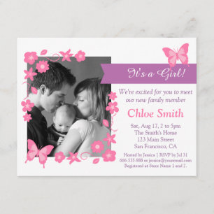 Invitation Fête de baby shower élégante papillon rose Photo