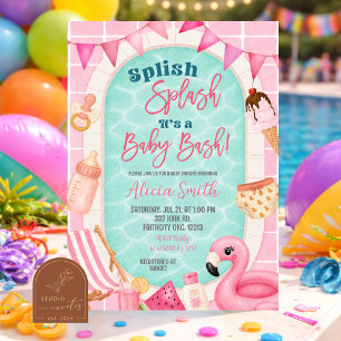 Invitation Fête de Baby Shower fille piscine rose