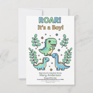 Invitation Fête de baby shower Garçon Dinosaure Pixelisé Vert