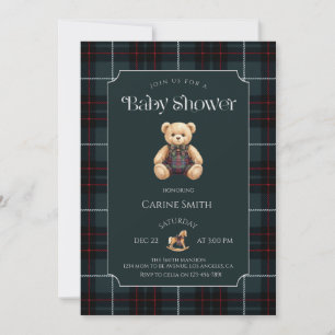 Invitation Fête de baby shower luxe vintage avec un ours en p