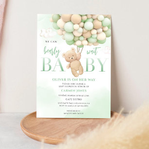 Invitation Fête de Baby Shower Ours en Peluche Vert