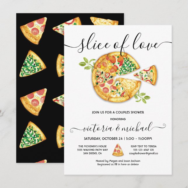 Invitation Fête de Baby Shower : Pizza Party "Slice of Love" (Devant / Derrière)