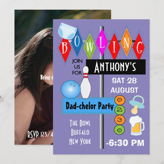 Invitation Fête de Baby Shower pour couples Papa-chlor Retro  (Devant / Derrière)