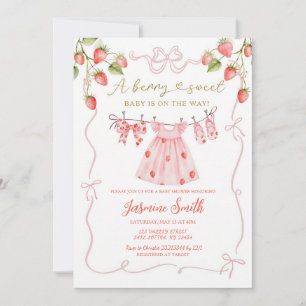 Invitation Fête de Baby Shower Rose Coquette aux Fruits Rouge