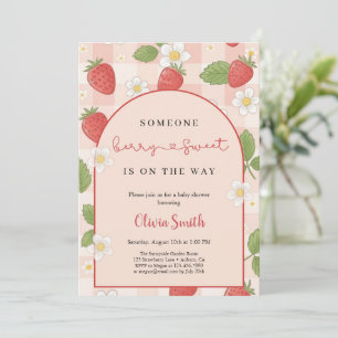 Invitation Fête de baby shower rose sucrée aux fraises