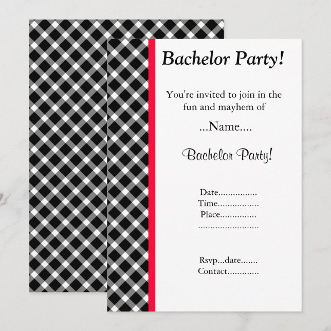 INVITATION FÊTE DE BACCALAURÉAT À DAMIERS NOIR MODERNE (Devant / Derrière)