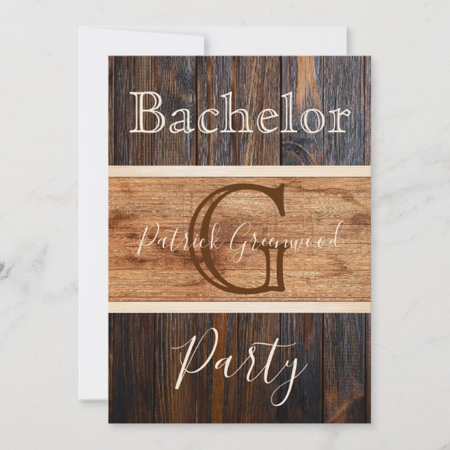 Invitation Fête de Bachelor avec Monogramme Rayé de Ton de Bo (Devant)