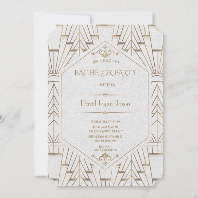 Invitation Fête de Bachelor Party Gatsby Le Magnifique en Or  (Devant)