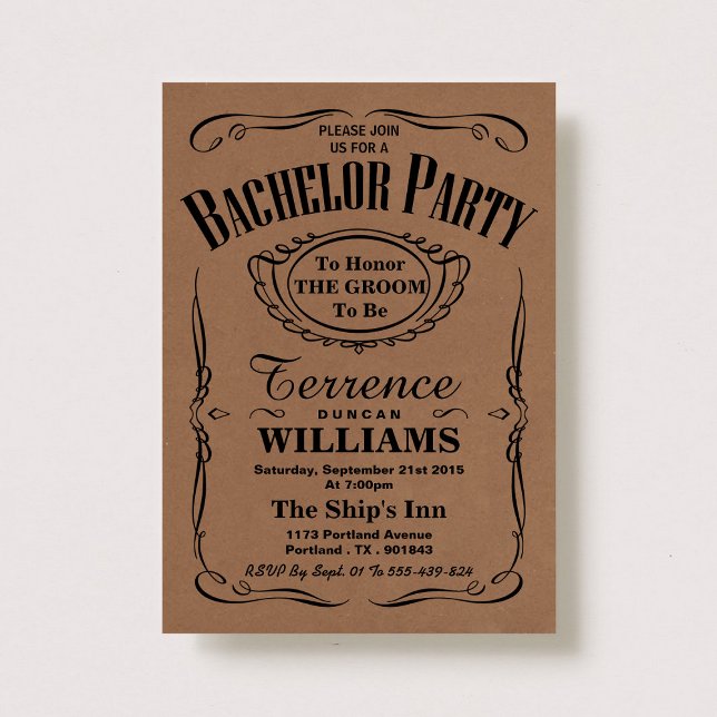 Invitation Fête de Bachelor Typographie Kraft Tendance (Créateur téléchargé)